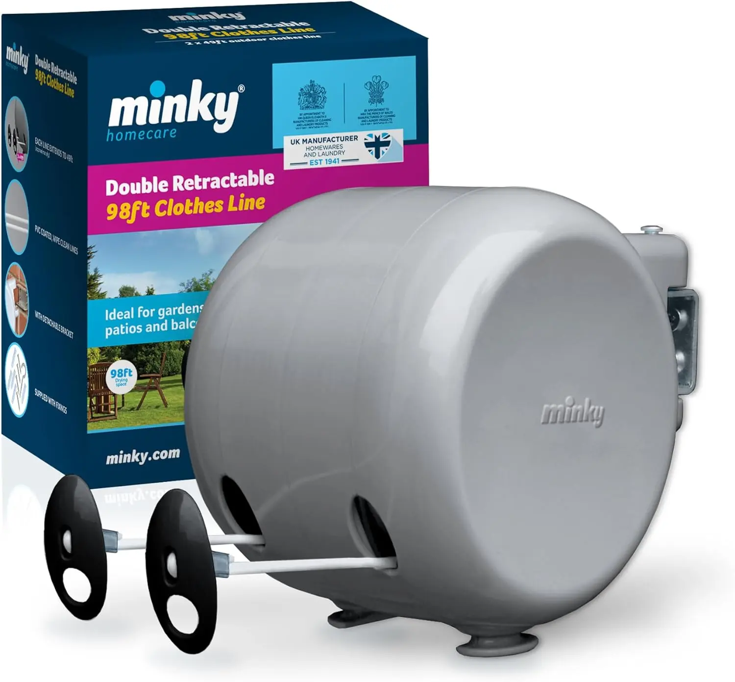Retractable Duo Reel Washing Line, Grey, 2x15m, packaging may vary