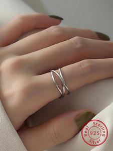 925 Sterling Silver Sterling Silver Layered Irregular Crossed Design Ring, Trendy Jewelry for Party, Daily Clothing Decor, Exquisite Jewelry for Gift
