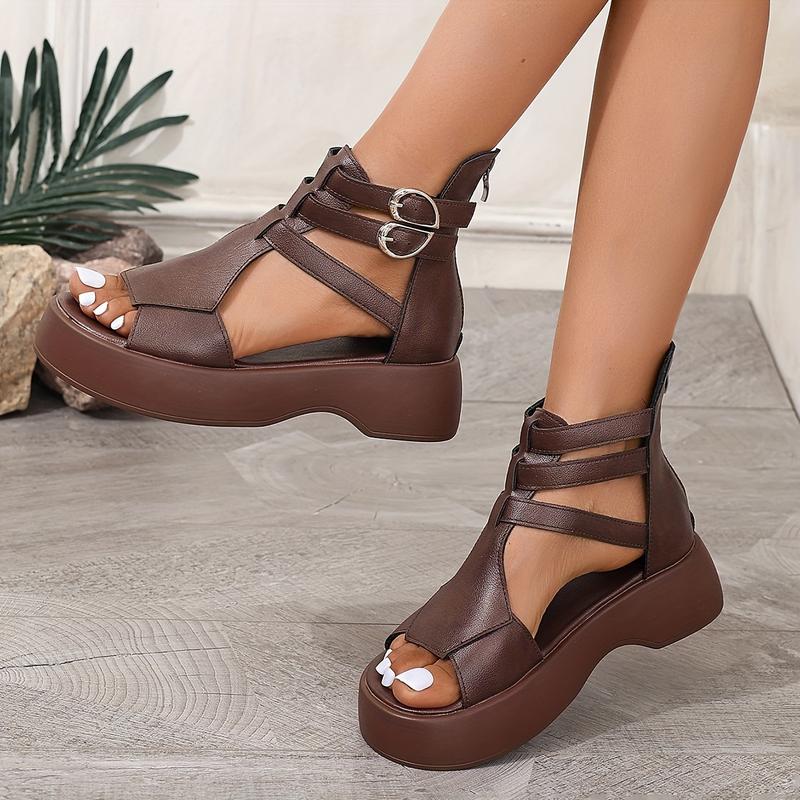 Product Introduction of Women'S White Platform Wedge Sandals - Large Size, Open Toe, Zipper Closure, Faux Cover, Comfortable Chunky Heel for Casual Wear, Casual Wear Sandals|Wide Platform Heels|Synthetic Cover Sandals, Chunky Heel Sandals 8