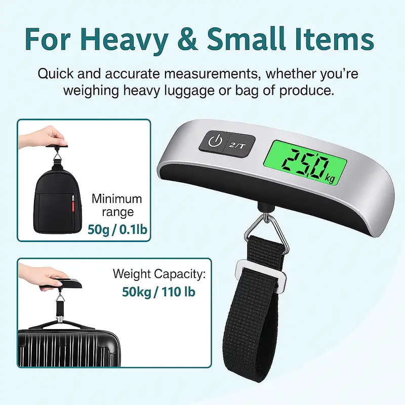 50KG DIGITAL TRAVEL PORTABLE HANDHELD LUGGAGE WEIGHING SCALES SUITCASE BAG 4