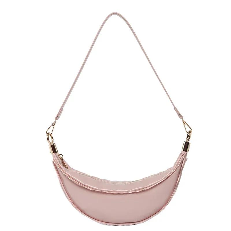 Motorcycle Style Y2K Spicy Girl Crossbody Bags New Zipper PU Shiny Banana Shoulder Bag Fashionable Trend Personalized Chest Bag 3