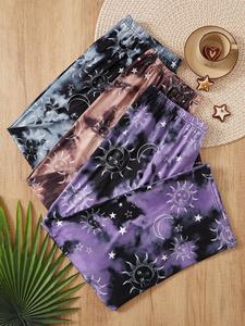 Plus Size 3 Counts Tie Dye & Galaxy Print Elastic Waist Sleep Pants, Casual Comfy Pajama Trousers for All Seasons, Women's Sleep Bottoms for Daily Home Wear