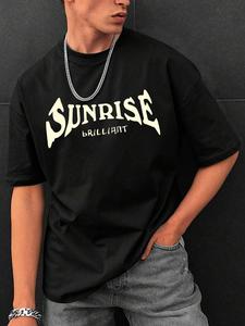 Men's Letter Print Round Neck Tee, Loose Casual Fashion Short Sleeve T-shirt for Summer, Men's Top for Daily Wear