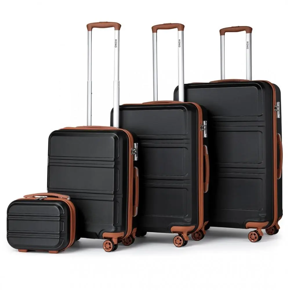 [MissLulu Bags] Sculpted Horizontal Design ABS 20''/24''/28'' Suitcase with TSA Lock and 12'' Vanity Case - Black and Brown