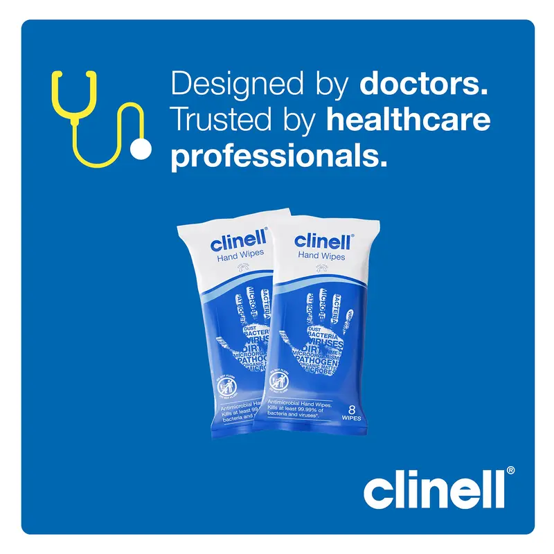 Clinell Antimicrobial Hand Wipes Ideal for Travel - 20 Packs of 8 Wipes - Dermatologically Tested, Kills 99.99% of bacteria & viruses 2