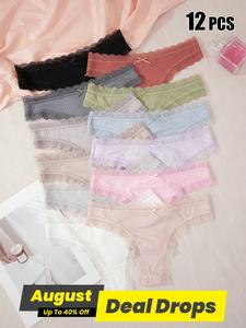 Women's Plain Bow Decor Lace Trim Thong, Intimate Products, Casual Comfy Fabric Breathable Panty for Daily Wear, Ladies Underwear for All Seasons, Womenswear, Lingerie Set, Basic Casual Comfy Panty, Aesthetic