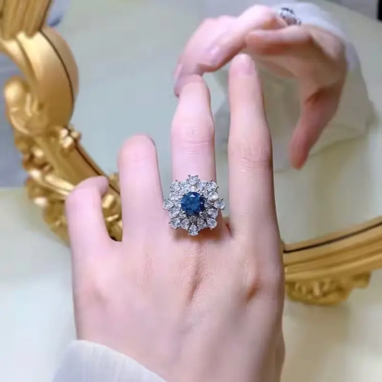 Sapphire High Carbon CZ Gemstone Wedding Engagement Ring Fine Jewellery 1