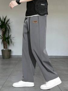 Men's Letter Print Straight Leg Pants, Loose Casual Comfy Wide Leg Trousers for Summer, Men's Bottoms for Daily Wear