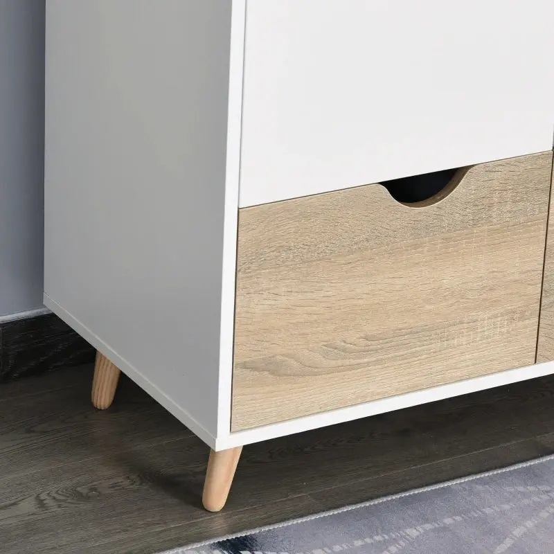 2-Door Wardrobe with Hanger Rail and 2 Underneath Drawers - White / Pine Wood 2