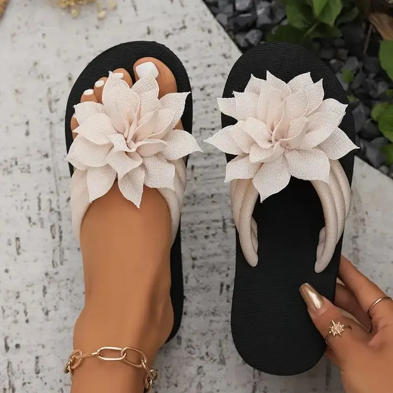 Flip Flops Women, 1PC Women's Floral Flip Flops – Stylish Vacation Slip-On Sandals with 3D Flower Embellishments, Lightweight and Breathable, Perfect for Beach Holidays, Poolside Relaxation, Summer Travel, Ideal Gift for Girlfriend, Wife or Friends Travel 3