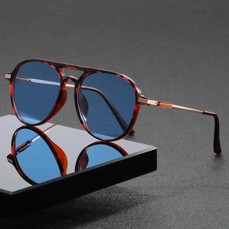 Casual Pilot Style Men's Glasses with Blue PC Lenses, Plastic Frame - Decorative Eyewear (1 Pair)
