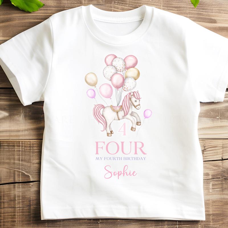 Melancia- Birthday T-SHIRT Personalised Carousel for girls in Pink on White Top summer kids clothes Send a message with your Childs Name 5