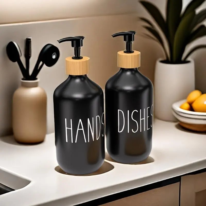 2pcs Soap Dispenser Set, Countertop Lotion Bottle, Bathroom Hand Soap Dispenser, Refillable Empty Bottle For Hand And Dish Soap, Bathroom Accessories, Home Decor 5