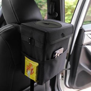 Car Trash Can with Lid and Storage Pockets, Multipurpose Foldable Waterproof Leak-Proof Garbage Can, Multifunctional Car Interior Accessories, Car Organizers