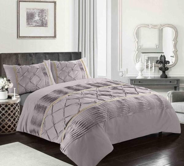Luxury Antoinette Damask Floral Duvet Cover Set – Reversible Polycotton Quilt Cover for Double and King Size Beds, Eleanor Pintuck Stripes Design, Soft 200 Thread Count, Easy Care Summer Bedroom Décor, Buttons Closure, Includes Duvet and Pillow Cases 6