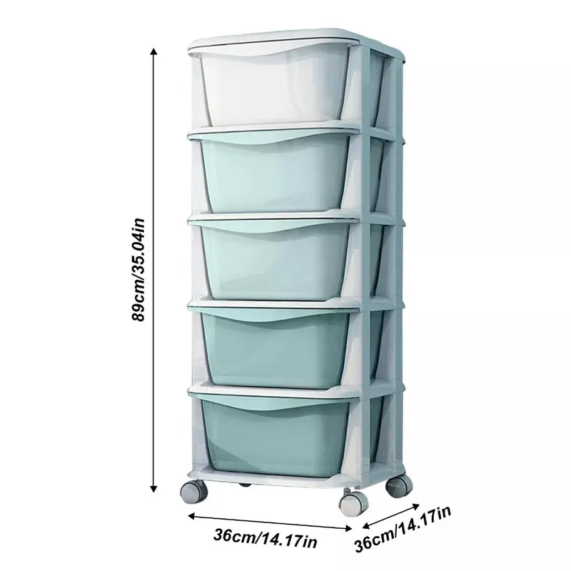 Plastic Drawer Box Storage Cabinet Rolling Cart with Wheels Casters 5 Drawers UK 7