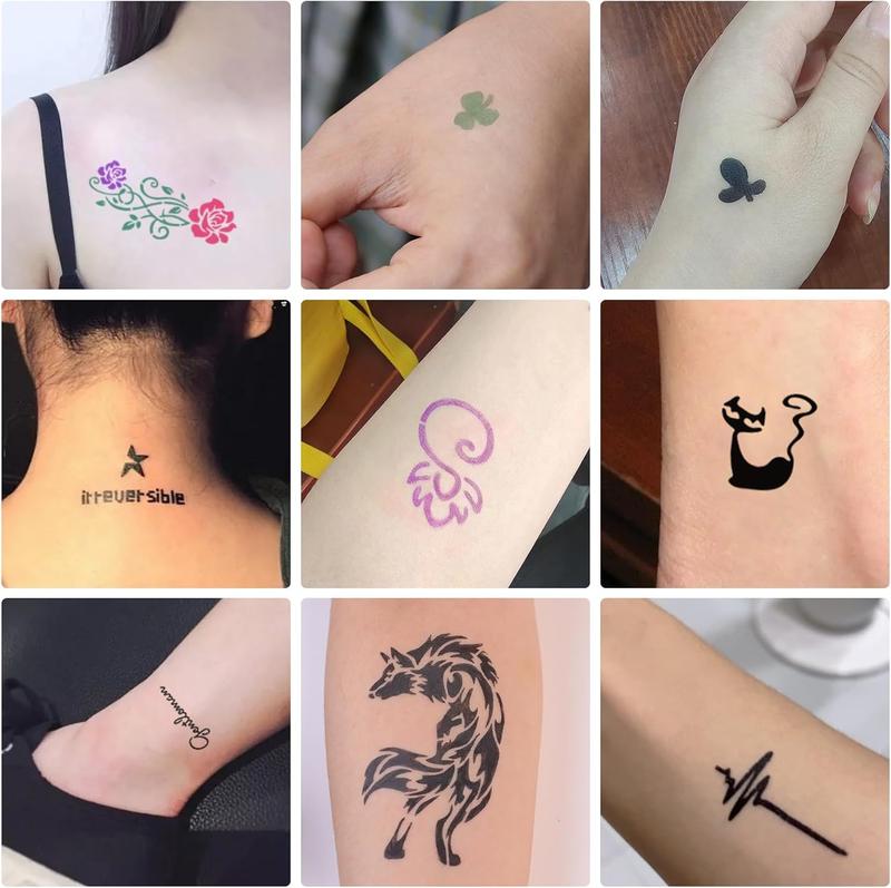 Temporary Tattoo Kit 8 Bottles Color Temporary Tattoo Ink,105 Pcs Stencils Kit for Body Paint DIY Fake Tattoos for Kids&Women (Black,Red,Green... 3