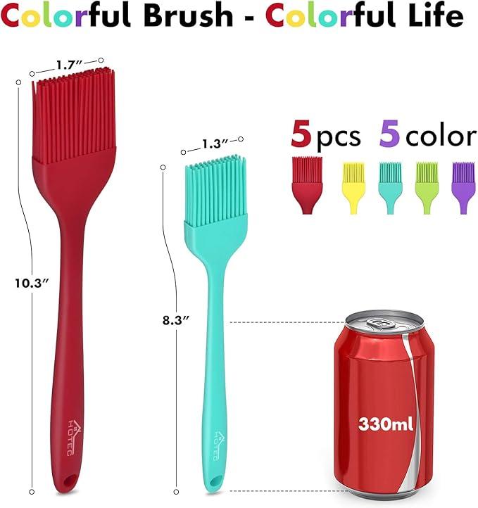 Product Introduction of 5 pieces Set Silicone Heat Resistant Marinade Meat Basting Pastry Brush Spread Oil Butter Sauce Marinades for BBQ Grill Barbecue Baking Kitchen Cooking BPA Dishwasher Safe (Multicolor) Bakeware 0