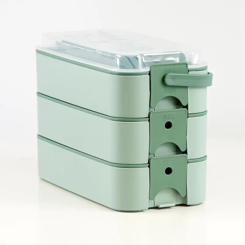 3 Layer BPA Free Lunch Box with Compartments Spoon Fork Bento 2