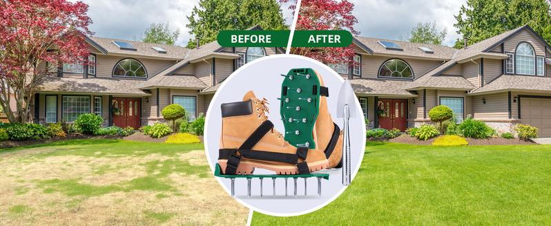 Product Introduction of Lawn Aerator Shoes with Stainless Steel Shovel, Free-Installation Aerating Shoes with Hook & Loop Straps, Heavy Duty Spiked Aerating Sandals, Universal Size for Yard Patio Garden Grass Lawn 13