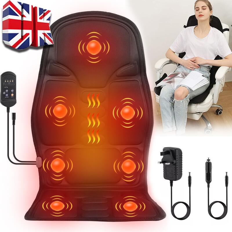 8 Modes Massage Cushion Full Back Car Chair-Seat Pad Mat Neck Heat Massager UK 1