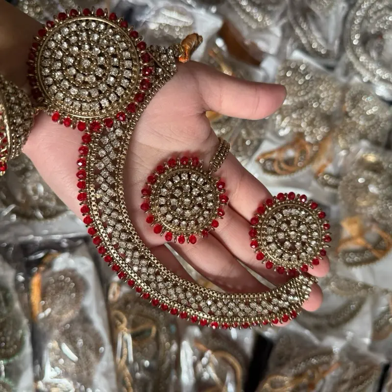 Naira - Full 4 pieces set | 12 colours available |  Necklace with rings tika earrings choker 8