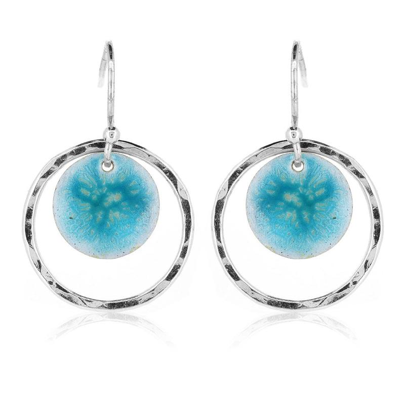 Silver turquoise Nebula circle drop earrings 0