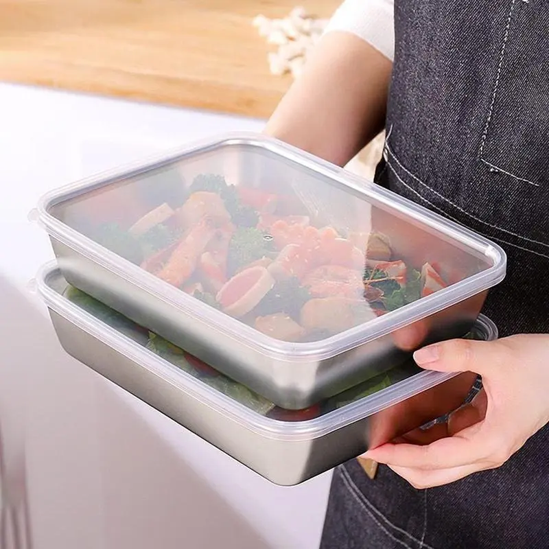 Stainless Steel Food Storage Box, 3 Counts/set Square Food Storage Container, Durable Bento Box with Lid, Lunch Box, Kitchen Utensils, Travel Accessories, Kitchen Gadgets