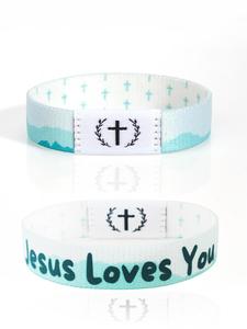 Cross & Letter Pattern NFC Chip Bracelet, Fashionable Personalized Elastic Bracelet for Women & Men, Trendy All-match & Exquisite Jewelry for Birthday Gift