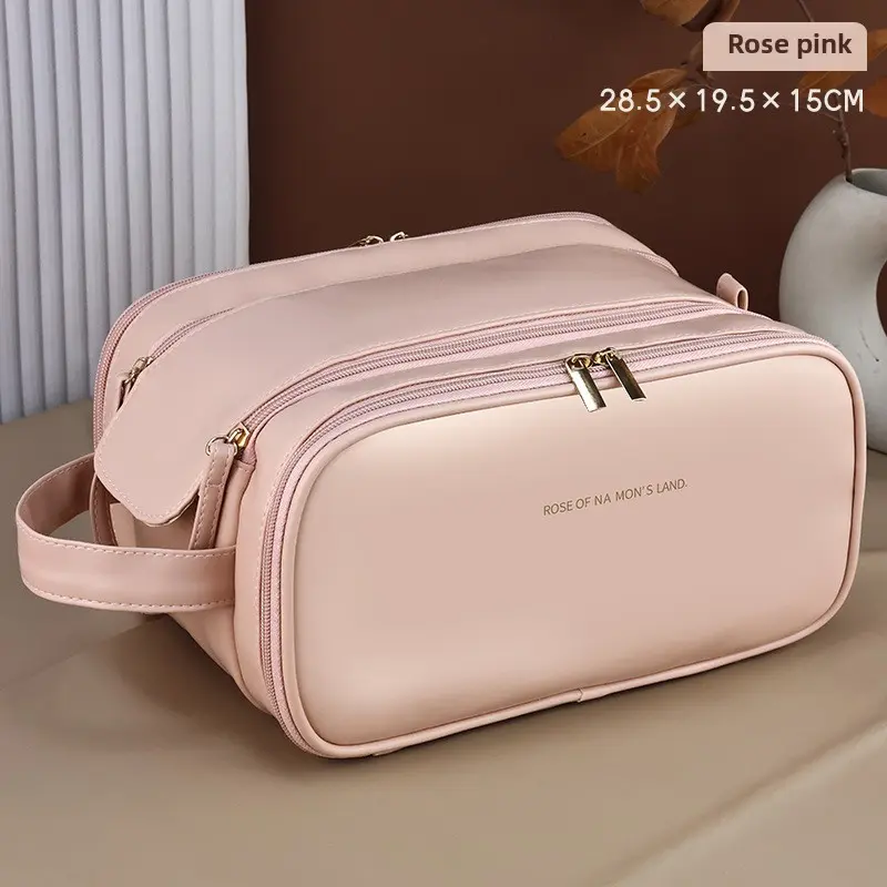 Double Zipper Cosmetic Bag Large Capacity Portable Business Trip Travel High-Grade Makeup Brush Wash Bag Buggy Bag 7