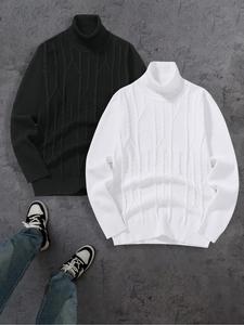 Men's Solid Turtle Neck Sweater, Loose Casual Fashion Long Sleeve Pullover Jumper for Fall & Winter, Men's Knitwear for Daily Wear