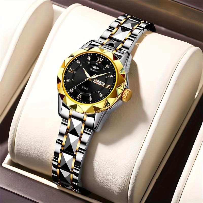 A New Stylish Stainless Steel Ladies Watch With Night Light, Calendar, And Week Display Is An Ideal Choice For Ladies' Sports Watches For Simple And Casual Lifestyle Travel Quartz Watch Birthday Gifts Holiday Gifts Presents. 4