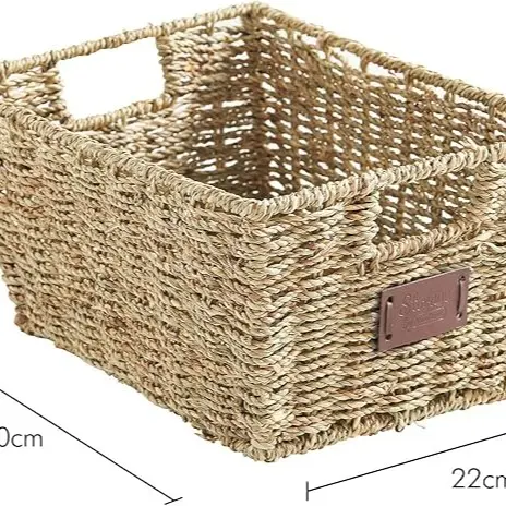 VonHaus Seagrass Storage Baskets, Set of 4 Hand-Woven Display Hampers - Bathroom Storage Baskets for Shelves - Nesting Natural Wicker Seagrass Baskets for Storage w/Handles for Bedroom & Home Office 1
