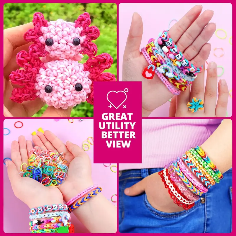 Loom Bands Set with Charms Beads, 2600pcs Loom Bands Starter Kit Storage Case for DIY Refill Bracelet Making Craft, X-mas Birthday Party Gift for Kids 5