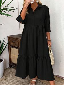 【Plus Size】Solid Color Dress, Casual Modest Long Dress for Daily Wear, Women's Plus Clothing for All Seasons, Plus Size Dresses, Modest Style Dress, Classy Modest Dresses, Long Sleeve Dresses