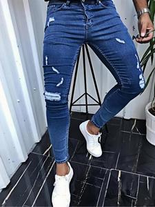 Men's Solid Ripped Jeans, Casual Style Comfy Denim Jeans for Daily Wear, Fashion Men's Bottoms for All Seasons, Cotton