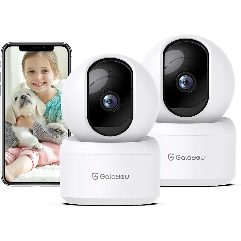 GALAYOU 2K WiFi Pet Camera, Home Security Camera Indoor for Dog, Cat, Baby Monitor Camera, 360° Wireless Camera, Motion Tracking, Night Vision, 2-Way Audio, Works with Alexa&Google Home G2 (2P) 0