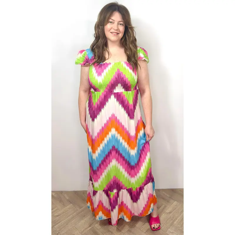AMELRY Chevron Print Maxi Dress Size 14-16 holiday abroad sundress dresses fits boho outfit 2