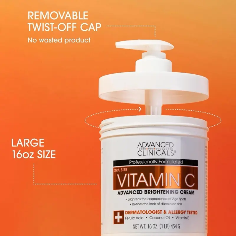 Advanced Clinicals Vitamin C Brightening Cream 16oz Paraben-free for Age Spots & Acne Scars Gentle Daily Moisturizer with Aloe Vera - Comfort, Facial 1
