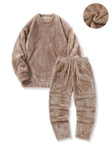 Men's Solid Long Sleeve Fuzzy Pullover & Drawstring Waist Pants Set, Casual Fashion Cozy Round Neck Top & Pocket Trousers for Daily Outdoor Wear, Men's Clothing for Fall & Winter