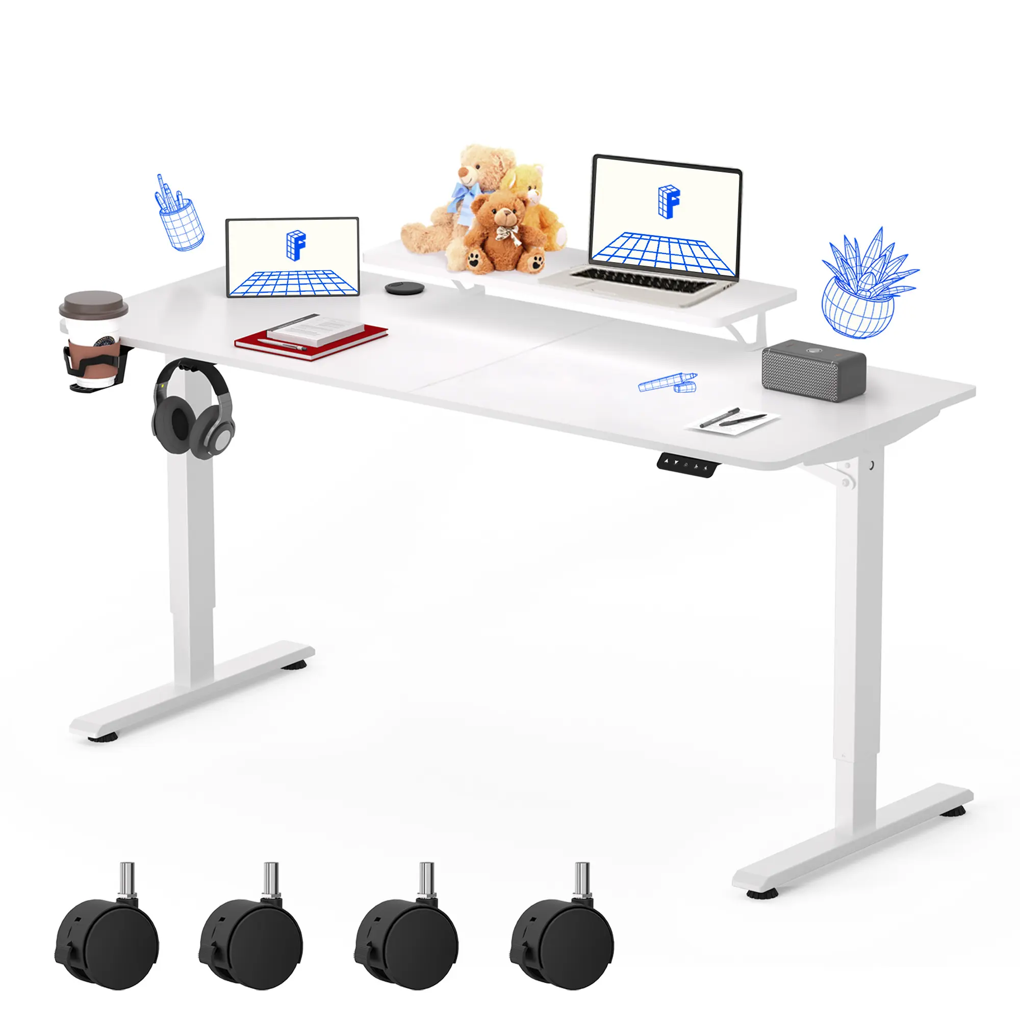 FLEXISPOT Electric Height Adjustable Desk,Standing Desk, Ergonomic Desktop, with Monitor Shelves, Standing Computer Desk, Easy Assembly, Perfect for Home Office, Study, or Workstation Setup