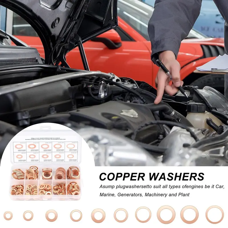 High-Quality Copper Sump Plug Washer Set 200 PCS Assorted Sizes M5-M14 for Engine Uses 7