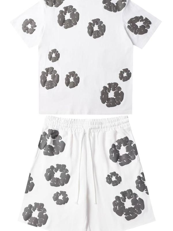 New Unisex T-Shirt Shorts Set Foam Print High Street Simple All-Match Drawstring Five-Point Sports Pants Sset 5
