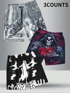 Men's All Over Print Drawstring Waist Shorts, Casual Regular Fit Beach Shorts for Summer, Men's Bottoms for Daily Wear