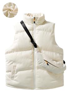 Men's Solid Zip Up Thermal Lined Corduroy Vest Jacket, with Crossbody Bag, Outerwear for Fall & Winter, Men's Clothes for Daily Wear