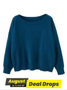 【Plus Size】 Solid Drop Shoulder Round Neck Sweater, Casual Basic Long Sleeve Scoop Neck Jumper for Fall & Winter, Women's Clothing for Daily Wear, Plus Size Clothing, Womenswear, Lady Tops