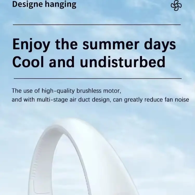 USB Rechargeable Portable Neck Fan, Leafless Bladeless Hands-Free Fan for Indoor Outdoor Use 2