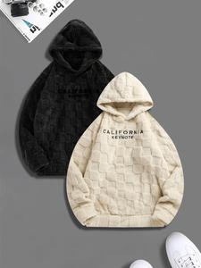 Men's Letter Embroidery Textured Drop Shoulder Hoodie, Fashion Casual Long Sleeve Hooded Sweatshirt for Daily Holiday Outdoor Wear, Men Clothes for Fall & Winter