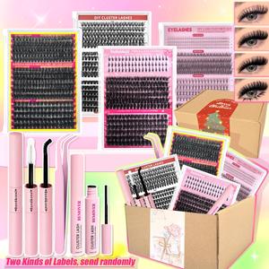 Eyelash Extension Kit (1 Set), DIY Lash Kit Including Individual False Eyelashes, Eyelash Glue, Tweezers, Remover, Professional Eye Makeup Tool for Women, Cosmetic, Eyelash Cluster Kit