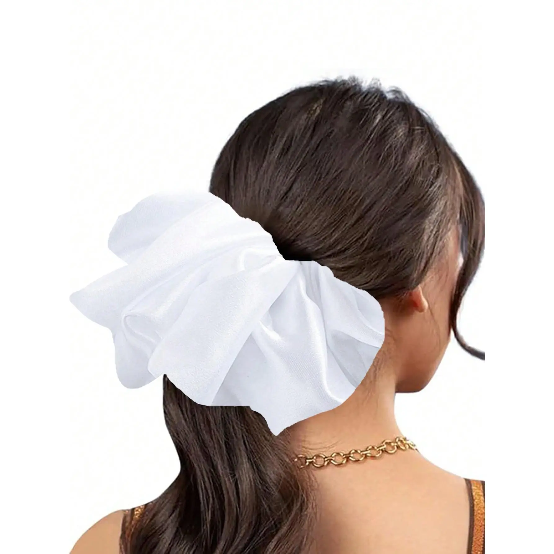 XXL Size White Satin Hair Scrunchie, Everyday Hair Scrunchie Accessory For Women